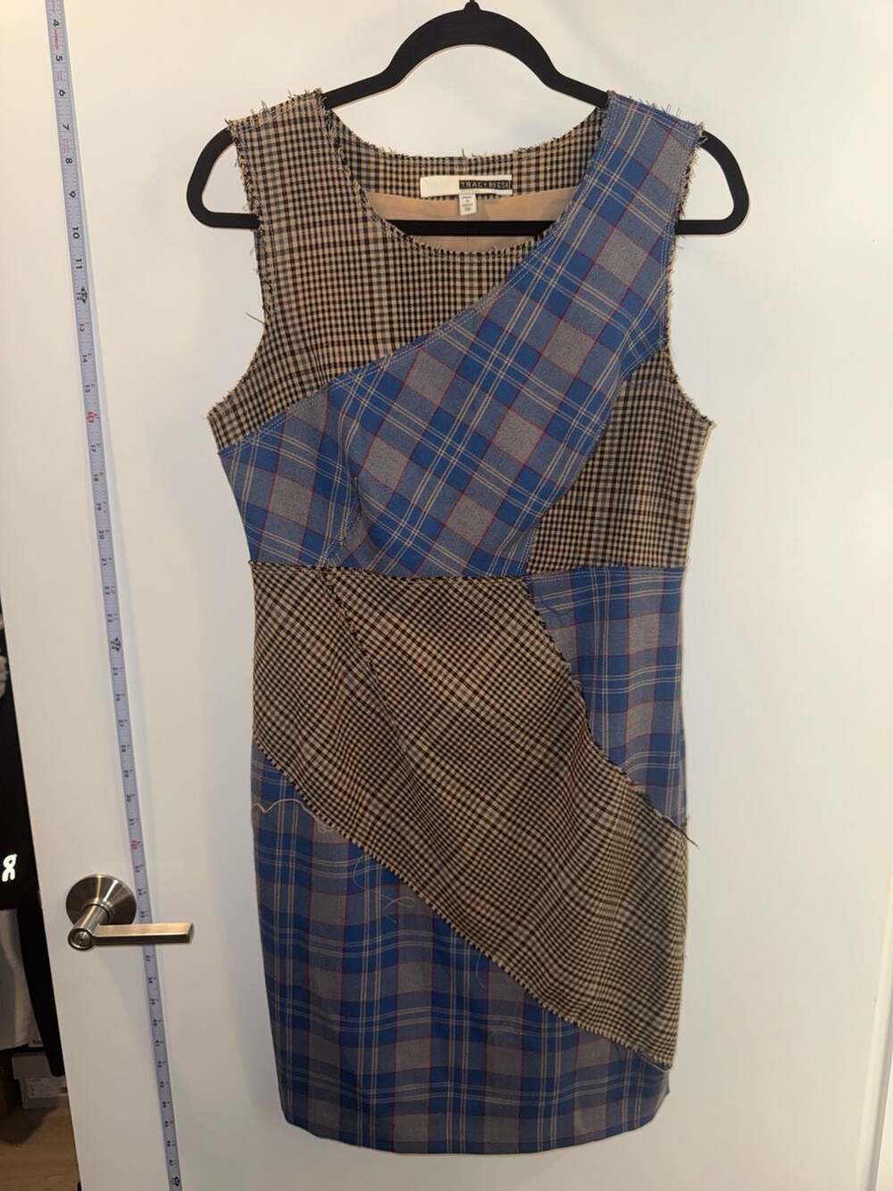 ANTHROPOLOGIE TRACY REESE PLAID MIDI DRESS Sz 10p PATCHWORK SLEEVELESS DRESS